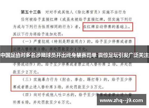 中国足协对多名涉赌球员开出终身禁赛罚单 震惊足坛引发广泛关注