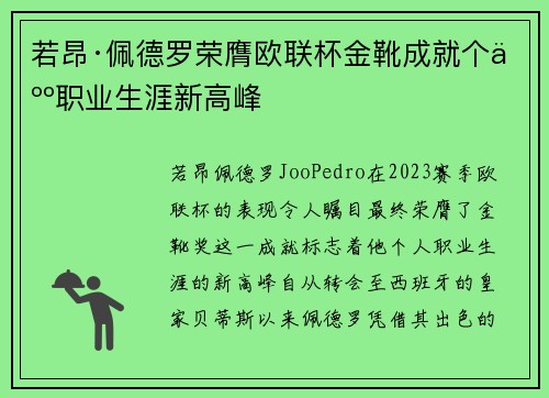 若昂·佩德罗荣膺欧联杯金靴成就个人职业生涯新高峰