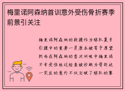 梅里诺阿森纳首训意外受伤骨折赛季前景引关注